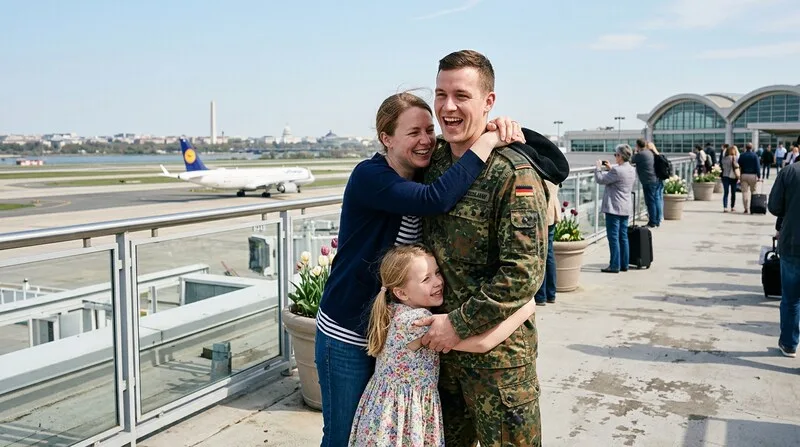 Military homecoming scene representing veterans in politics
